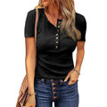 Women's Short Sleeve Henley Ribbed Knit Top